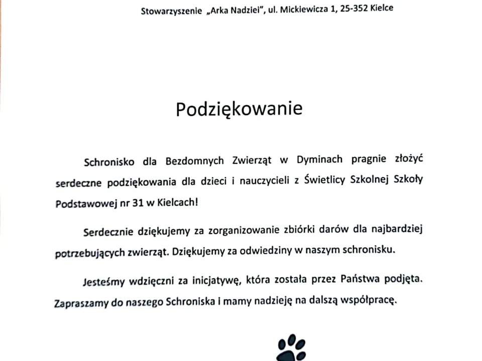 Podziękowanie ze schroniska dla zwierząt — zdjęcie 1