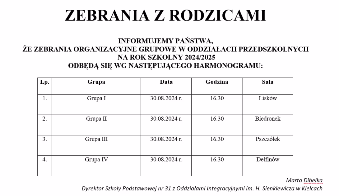 Zebrania z Rodzicami