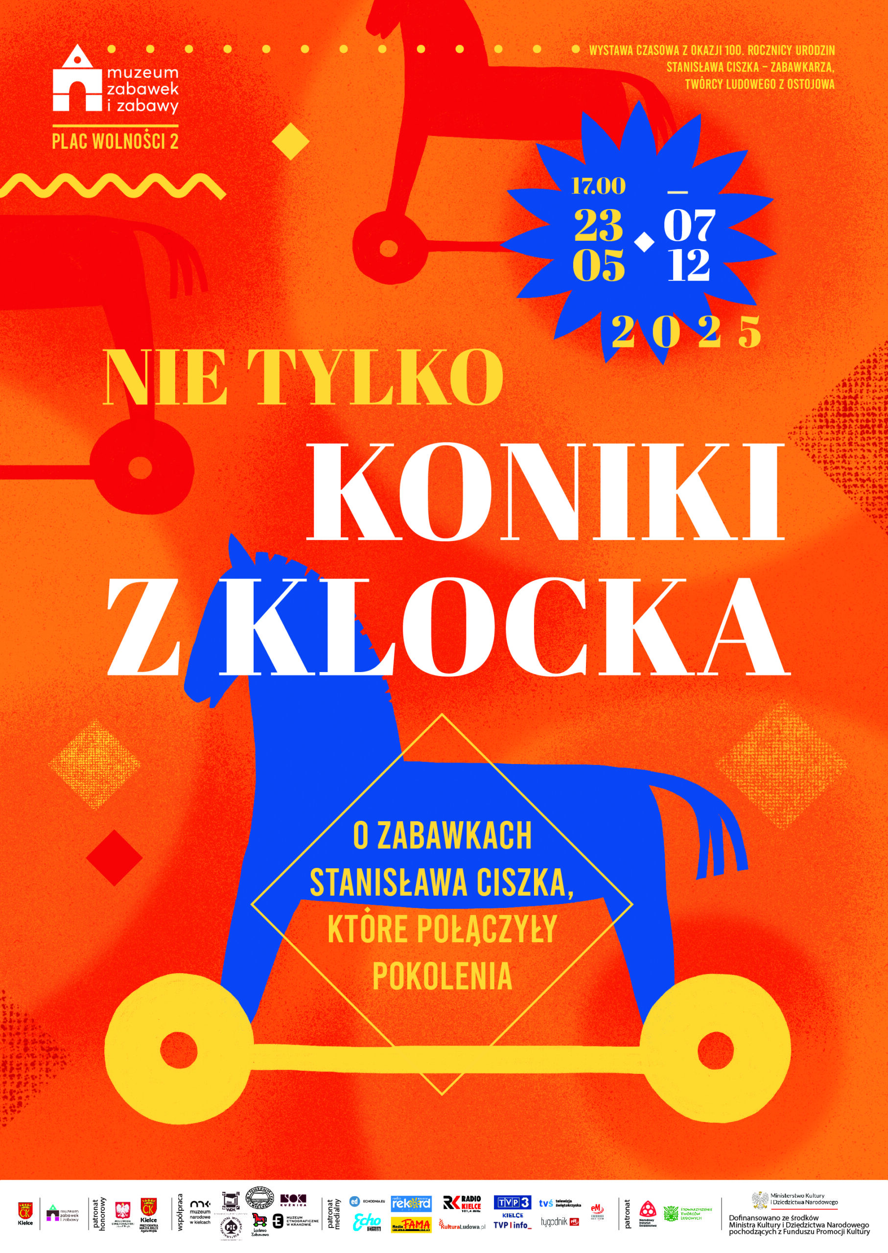 Plakat wystawy "Nie tylko koniki z klocka. O zabawkach Stanisława Ciszka, które połączyły pokolenia".